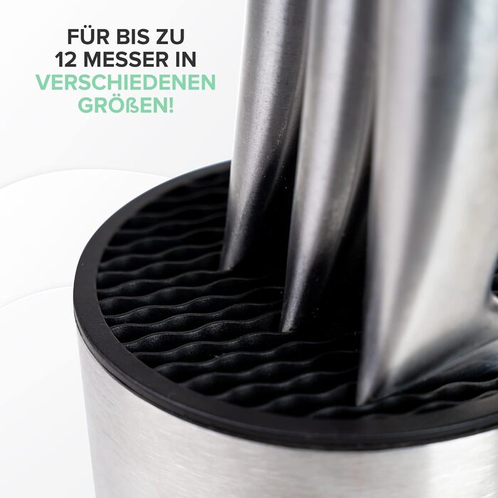 Coninx Stainless Steel Knife Block without Knives - Modern round knife block with flexible lamellae - Universal knife holder - Stylish unstocked knife block - Simplifies knife storage