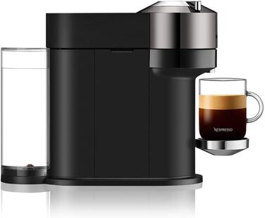Кавомашина Nespresso Vertuo Next Krups XN910C: 6 розмірів чашок, автоматичне розпізнавання капсул, об'єм резервуару 1.1 л, 54% з переробленого пластику, темне хромоване покриття
