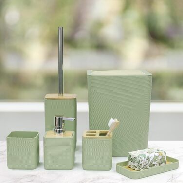 CERBIOR Набір аксесуарів для ванної кімнати, 6 шт., бамбуковий набір для ванної, з дозатором для мила, тримачем для зубних щіток, стаканчиком для зубних щіток, мильничкою для декоративного столу та подарунком для дому (зелений)