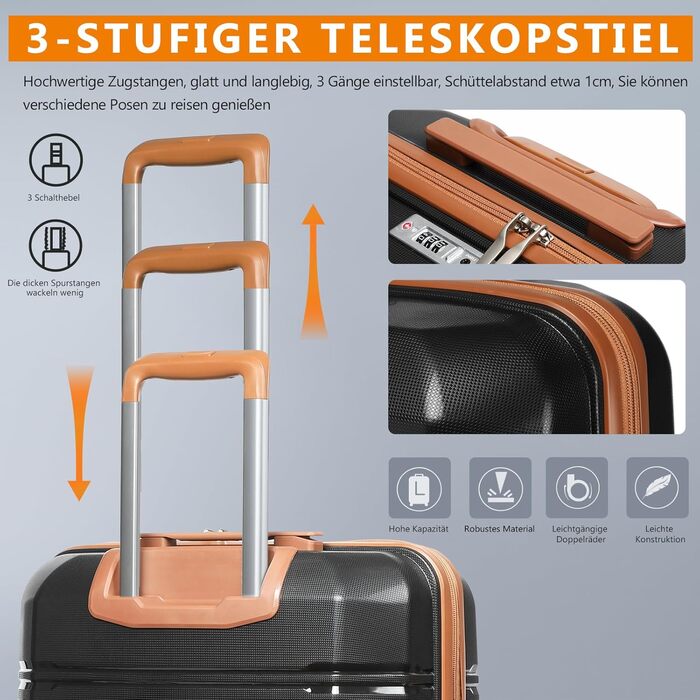 Набір валіз Joyway 5шт з жорстким корпусом, 4 колеса та TSA-замок. Включає косметичку та сумку. Білий/коричневий (Чорний/коричневий, ручна валіза 3шт)