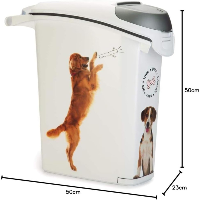 Контейнер для сухого корму для собак CURVER, великий, герметичний, 23 x 50 x 50 см, 10 кг, білий