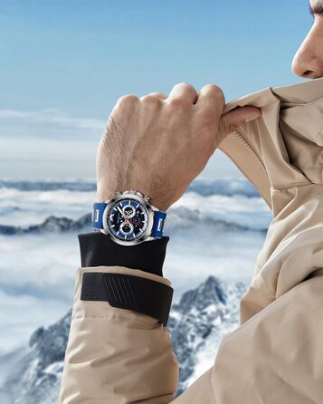 MEGALITH Годинник чоловічий Хронограф: Водонепроникні годинники з датою та світловим покриттям. Великі кварцові годинники для спортивних чоловіків, синій колір. Подарунок для чоловіків.