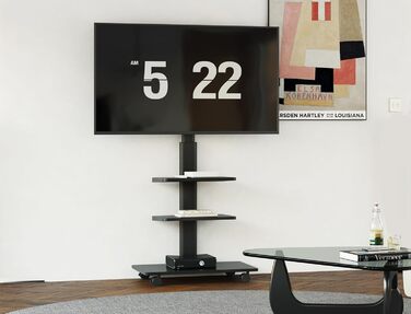 FITUEYES Rolling TV Stand with 3 Shelves - Adjustable Height & Swivel - Fits 32-60 Inch TVs (up to 30kg, VESA 600x400)