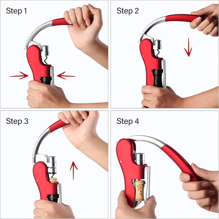 Drincarier Professional Bottle Opener, Zinc Alloy, with Lever, Corkscrew, with Foil Cutter, Waiter Knife/Bunny, Red