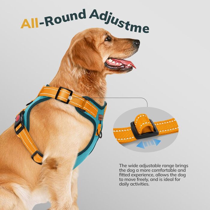 Шлейка для собак FAYOGOO, без чіпкості, з переднім кріпленням, світловідбиваюча, регульована, м'яка, з підкладкою, для малих, середніх та великих собак, для прогулянок (Блакитна, S)