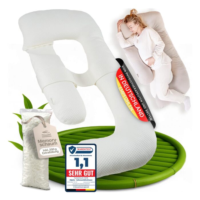 Подушка для вагітних та годування XL з піною Memory Foam, сіра. Подушка для сну на боку, бавовняний чохол, підтримка тіла