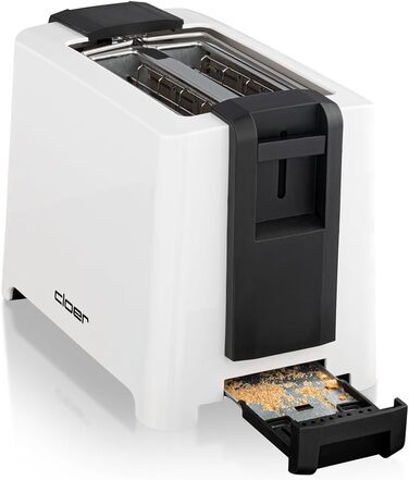 Тостер Cloer 3531 для 2 тостів XXL, 750-900 Вт, з функцією перевірки тосту, підставкою для булочок, режимом розморожування, додатковим підйомом, білий