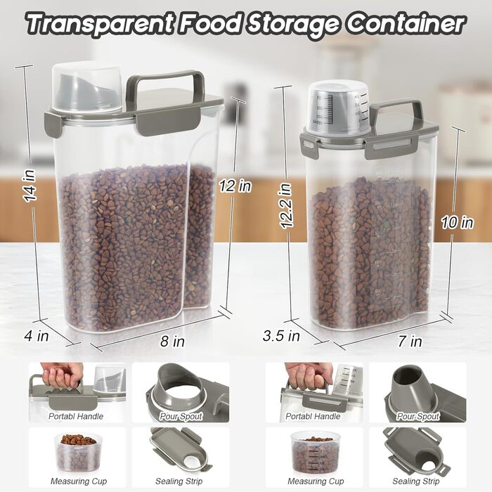 Контейнер для зберігання корму для собак та котів LEAWALK, 3.6-5.4 кг, BPA-free, темно-сірий