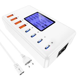 Зарядний пристрій USB-C 152W з LCD дисплеєм, 4x USB-A, 4x USB-C, швидка зарядка для iPhone 16, iPad, Samsung та інших пристроїв - Чорний