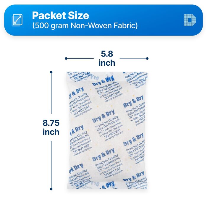 Dry & Dry 500 g [5 Pack] Food-grade orange indicator (Orange to Dark Green) mixed silica gel packets dehumidifier – rechargeable silica gel packet moisture absorber