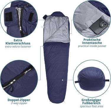 Спальний мішок Outdoor Daunenschlafsack: ультралегкий, теплий, з наповнювачем з гусячого пуху (190г) + маска для сну та беруші