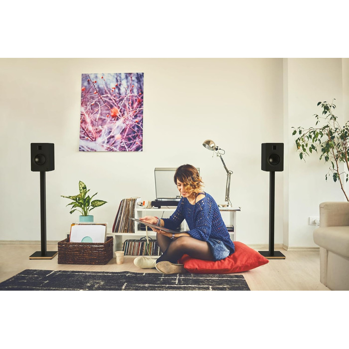 Підлогові стійки для акустики Kanto ST34P - пара, чорний метал, дерев'яний постамент | До 13.6 кг