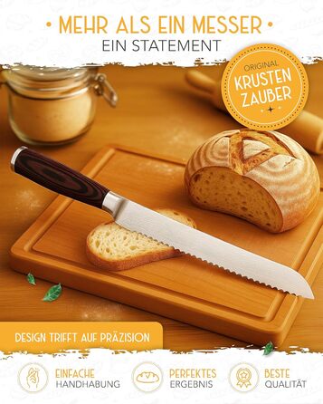 KRUSTENZAUBER Brotmesser з хвилястим лезом 20 см: міцне, з нержавіючої сталі, для точного нарізання хліба та хлібобулочних виробів