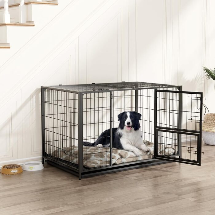 Клітка для собак VOWNER, міцна, 93x56x60 см, для малих та середніх порід, 3 двері, знімні двері та піддон, чорна