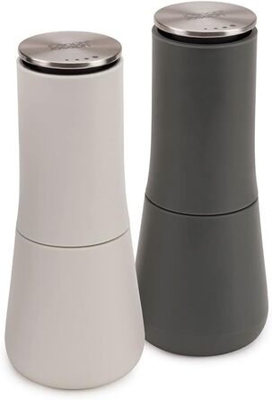 Joseph Joseph Milltop – Leak-Proof Salt and Pepper Grinder Set, Refillable with Ceramic Grinder - White/Gray