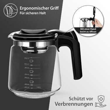 Скляна чайник T24 з ситом, 1250 мл - термостійкий, з нержавіючою сталлю, для заварювання листового чаю, з захистом від перегріву
