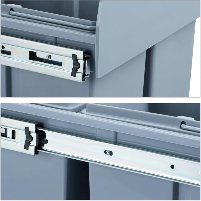 Вбудований відро для сміття Relaxdays, сірий, 15 л + 2 x 8 л, для кухонної шафи, пластик, 35 x 34 x 48 см