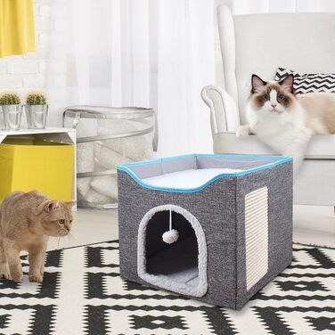 Будиночок для котів FURRYPAWS - затишний будиночок для котів для дому та вулиці, ідеальний для котів та кошенят, стабільна конструкція, сірий, на 2 котів