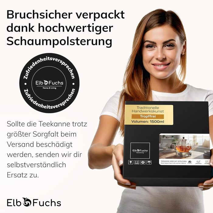 Скляний чайник Teekanne з підставкою-підігрівачем та ситом, боросилікатне скло, 1.5 л, з фільтром з нержавіючої сталі для листового та трав'яного чаю
