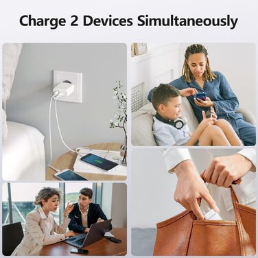 Швидкий зарядний пристрій Envircell USB-C GaN 30W з 2 портами (USB-C та USB-A), PD 3.0, білий. Сумісний з iPhone, Samsung та іншими телефонами.