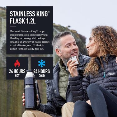 Термос із нержавіючої сталі King Thermosflasche блакитного кольору, 1,20 л - нержавіюча сталь, абсолютно герметичний, з кришкою-чашкою та ручкою, зберігає тепло 12 годин та холод 24 години, придатний для миття в посудомийній машині, без BPA, блакитний, 12