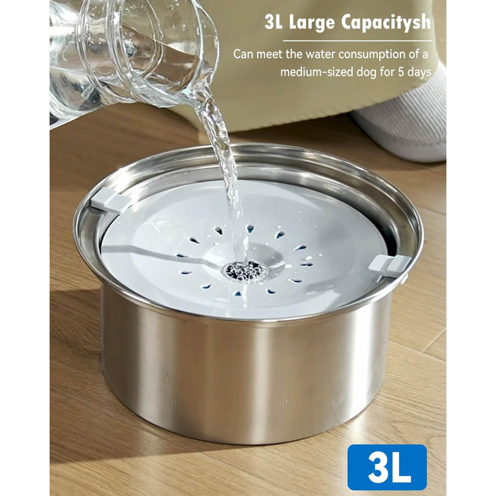 Нержавійна миска для собак з захистом від протікання, 2L Преміум миска для води для собак та котів, миска для пиття без обливання, великий об'єм 2L (3L об'єм)