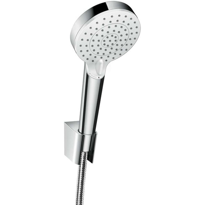 hansgrohe Crometta Shower Set with Showerhead (2 Spray Patterns), Shower Hose (1.25 m) and Showerhead Holder, White/Chrome, 26691400