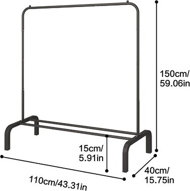 JIUYOTREE Clothes Rack, Coat Rack, Metal Clothes Bar, Durable Clothes Rack with Bottom Frame for Coats, Skirts, Shirts, Sweaters, White (Black)