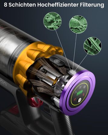 Бездротовий пилосос Anyson 45000Pa потужністю 550W з акумулятором 70Min, об'єм 1.6L, тихий, з LED-дисплеєм та антизаплутувальною насадкою, для твердих поверхонь, килимів та шерсті тварин