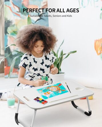 Складаний столик для ноутбука, портативний столик на колінах, приліжковий столик, підставка для ноутбука з тримачем для напоїв та слотом для планшета, рожевий колір