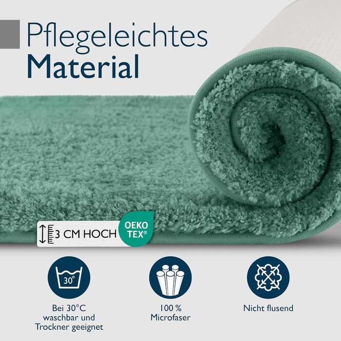 Beautissu Non-Slip Bath Mat - 120x70 cm - Plush Shaggy Bathroom Rug - Washable, Soft & Absorbent - Grey Bath Mat for Shower & Bathtub