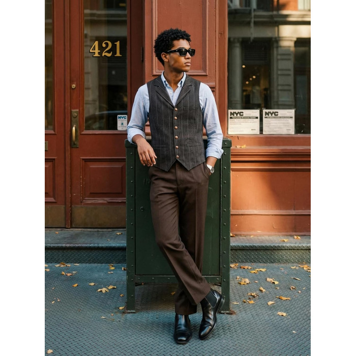 Чоловічий жилет для костюма Slim Fit в клітку з вовни Твід, для весілля, ділових зустрічей, смокінгу, кавового кольору