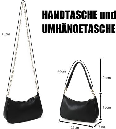 Жіноча сумка Kleine Handtasche: чорна сумка через плече з PU-шкіри, знімний ланцюжок, 26x7x15 см