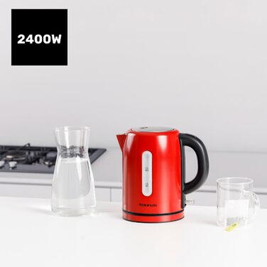 Електричний чайник Taurus Vintage Compact Red 2400W, 1л, 360° обертання, автоматичне відключення, LED-дисплей, без BPA, нержавіюча сталь, індикатор рівня води, ретро-дизайн, червоний