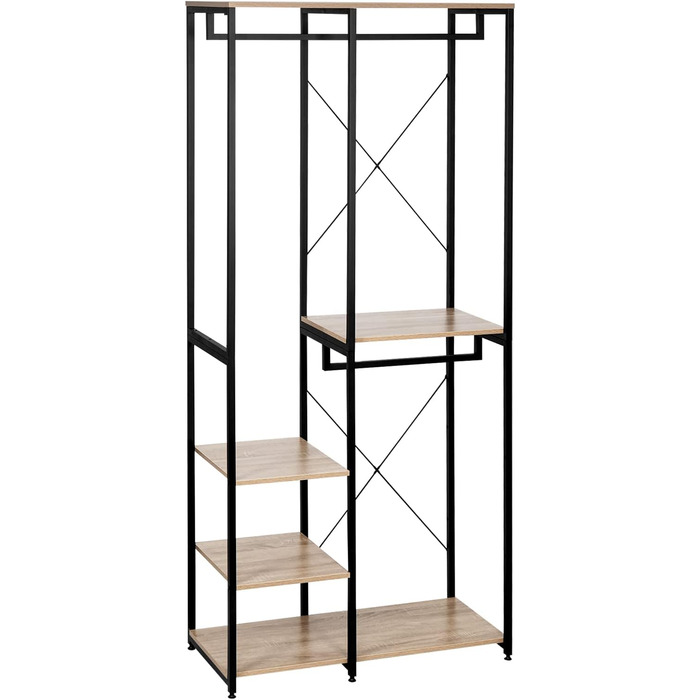 WOLTU Wardrobe/Clothes Rack/Laundry Rack with Shelf, Shoe Rack, Wooden and Steel, Hanging Shelf, White + Light Oak (Black + Light Oak)