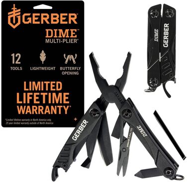 Gerber Multifunction Tool with 12 Functions, Dime Pocket Multi-tool, Black, 1014030
