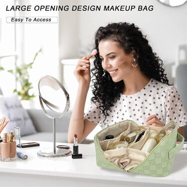 Жіноча косметичка для подорожей з великим об'ємом, водовідштовхуюча, з перегородками, органайзер (кремовий персик, світло-зелений)