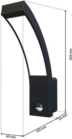 LongLife LED вулична лампа-щітка 15W, IP54, нейтральне світло, для саду, огорожі, доріжок (з датчиком, чорний)