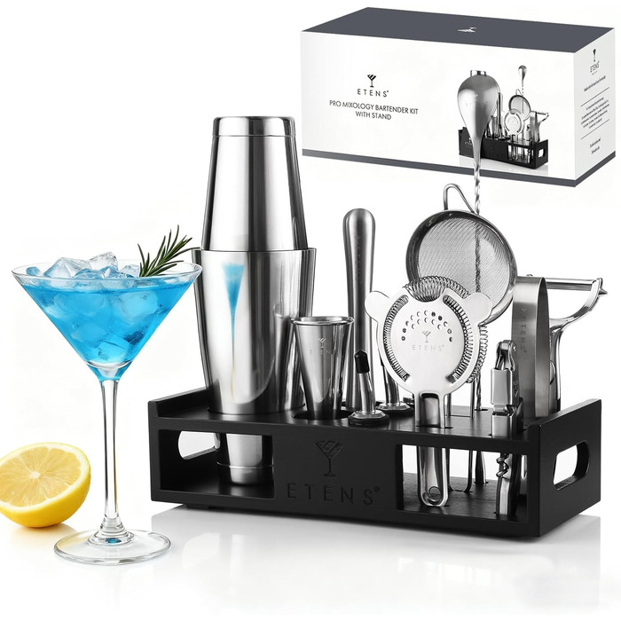 Набір для коктейлів 15 предметів: шейкер бостонський, джигер, сито, відкривачка, ложка для змішування - Барменський набір для приготування коктейлів