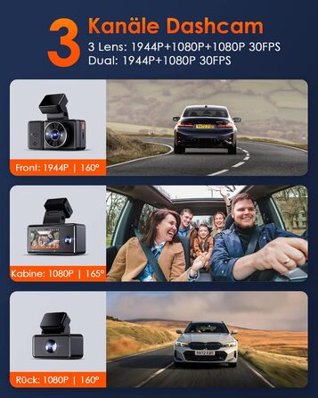 Відеореєстратор VANTRUE E3 2.7K трьохканальний з WiFi, нічним баченням та паркувальним режимом