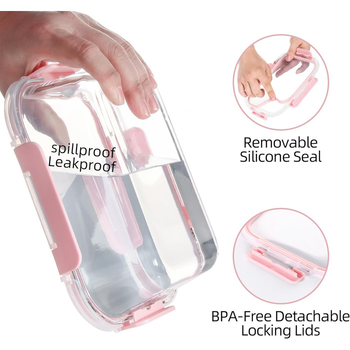 Набір контейнерів для їжі Glas Meal Prep, 12 штук, рожевий, для зберігання та обіду, миється в посудомийній машині