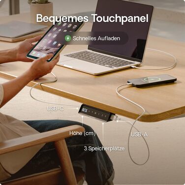 Електричний регульований стіл Desktronic HomePro 160x80 см – з двома моторами, сенсорним керуванням та USB-портами (3.6 Grey + Solid Oak)