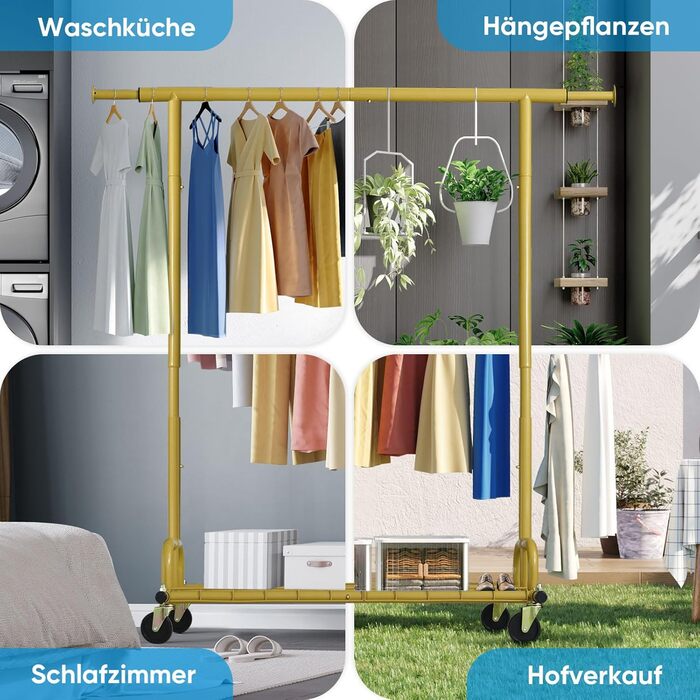 HOKEEPER Clothes Rack with Shelves, 450 kg Capacity, Rolling Garment Rack, Portable Clothes Hanger, Chrome (S002GD)