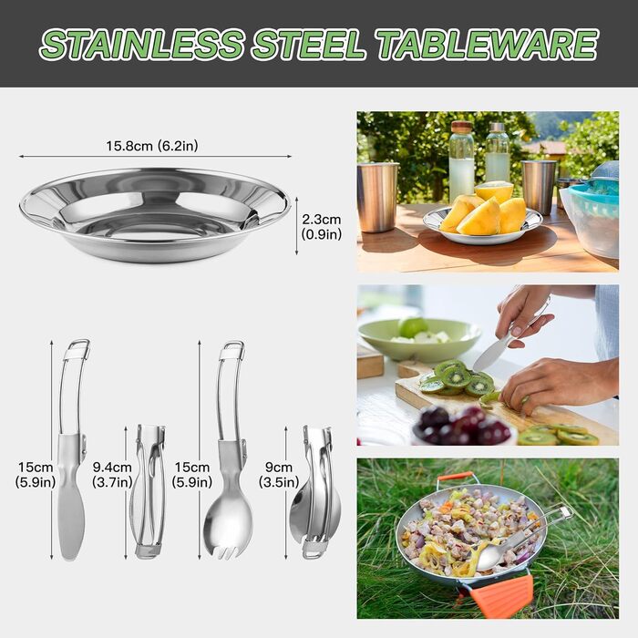 Набір посуду для кемпінгу Aomiun на 3 особи (22 частини) | Посуд для приготування їжі на природі, піших прогулянок та подорожей