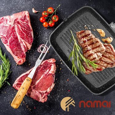 Гриль-сковорода NAMAI 36x24 см, антипригарна, алюмінієва, для газу, без індукції, для посудомийки, вироблено в Італії, чорна