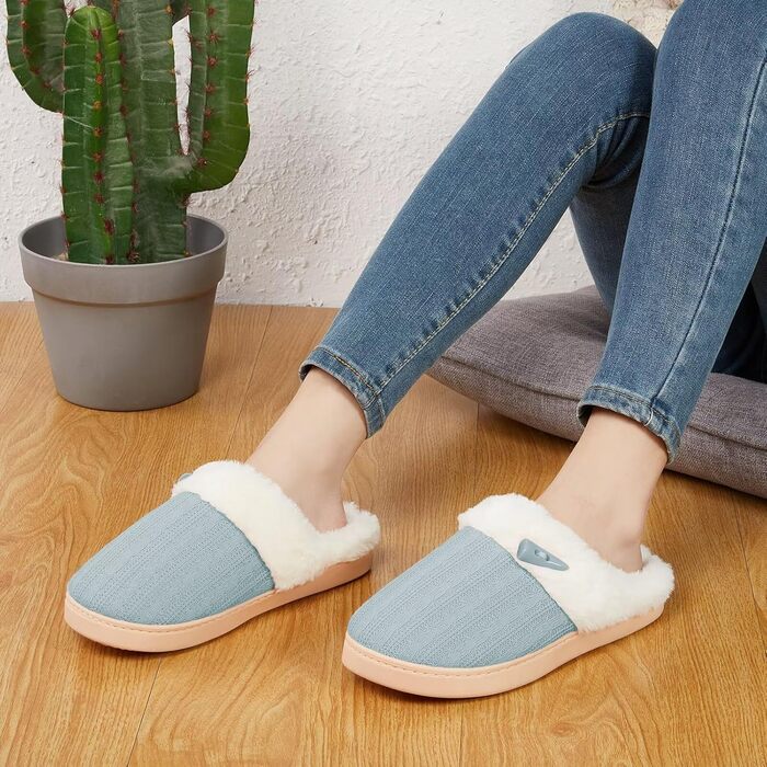 Домашні тапочки NineCiFun для жінок, зимові, теплі, зручні, з м'якою піною пам'яті, з антиковзкою підошвою, для дому, блакитні, 38/39 EU