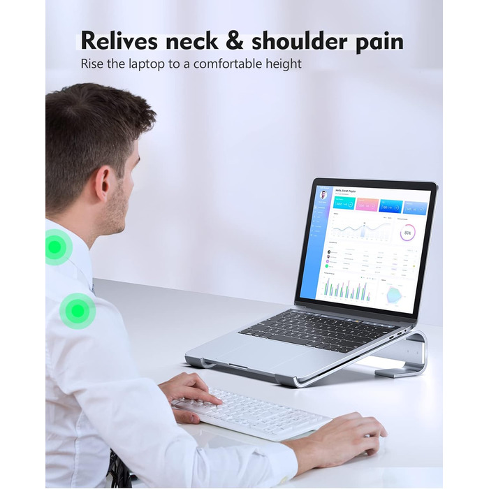 Підставка для ноутбука Soqool, ергономічна, з вентиляцією, сумісна з MacBook, Lenovo, Huawei, Acer, Dell, HP (10-17 дюймів), срібна