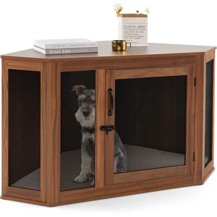 Клітка для собак GOPLUS Eck, будиночок-столик для собак з дверцятами та подушкою, переноска для собак для дому, клітка для тварин для невеликих кімнат та квартир, переноска для домашніх тварин у стилі меблів для маленьких собак