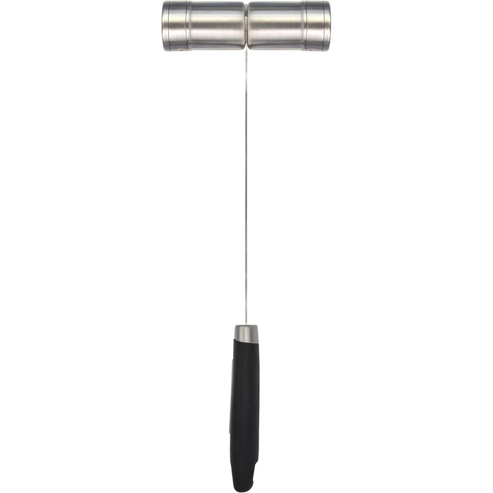 Jim Beam stainless steel salt and pepper shakers with long, soft handles, large, silver-colored