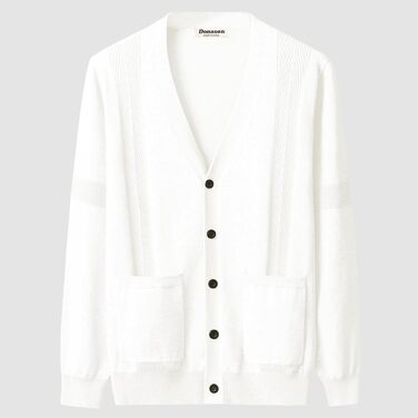 Чоловічий кардиган з в'язаного полотна, чоловічий пуловер з V-подібним вирізом, з довгими рукавами, з ґудзиками та кишенями (білий, L)